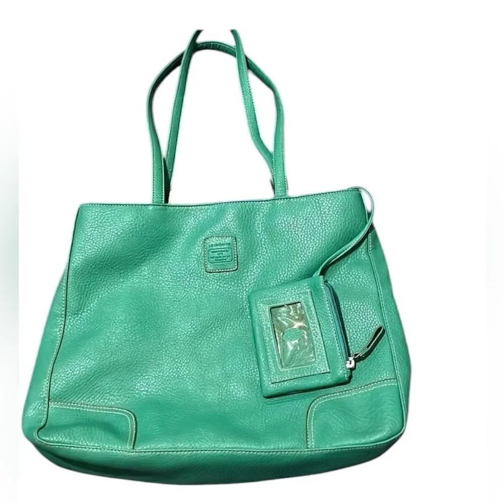 Liz Claiborne bright green Rita bag w/ attached card holder/coin purse GUC